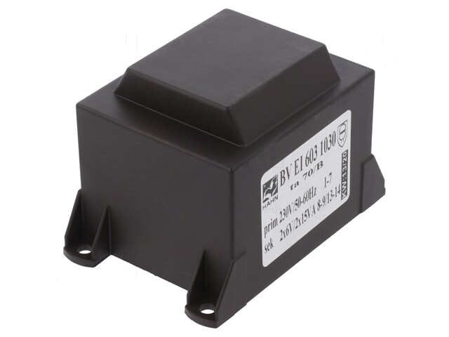 Transformator: ingegoten; 30VA; 230VAC; 6V; 6V; 2,5A; 2,5A; PCB; BVEI Transformator: ingegoten; 30VA; 230VAC; 6V; 6V; 2,5A; 2,5A; PCB; BVEI